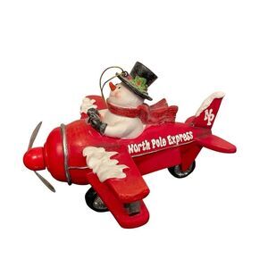 RAZ Imports Wooden Christmas Ornament North Pole Express Snowman In Airplane